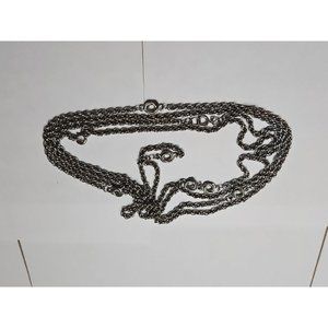 Vintage Long Silver Tone Swirl Design Clasp Chain Necklace, 68'' Length